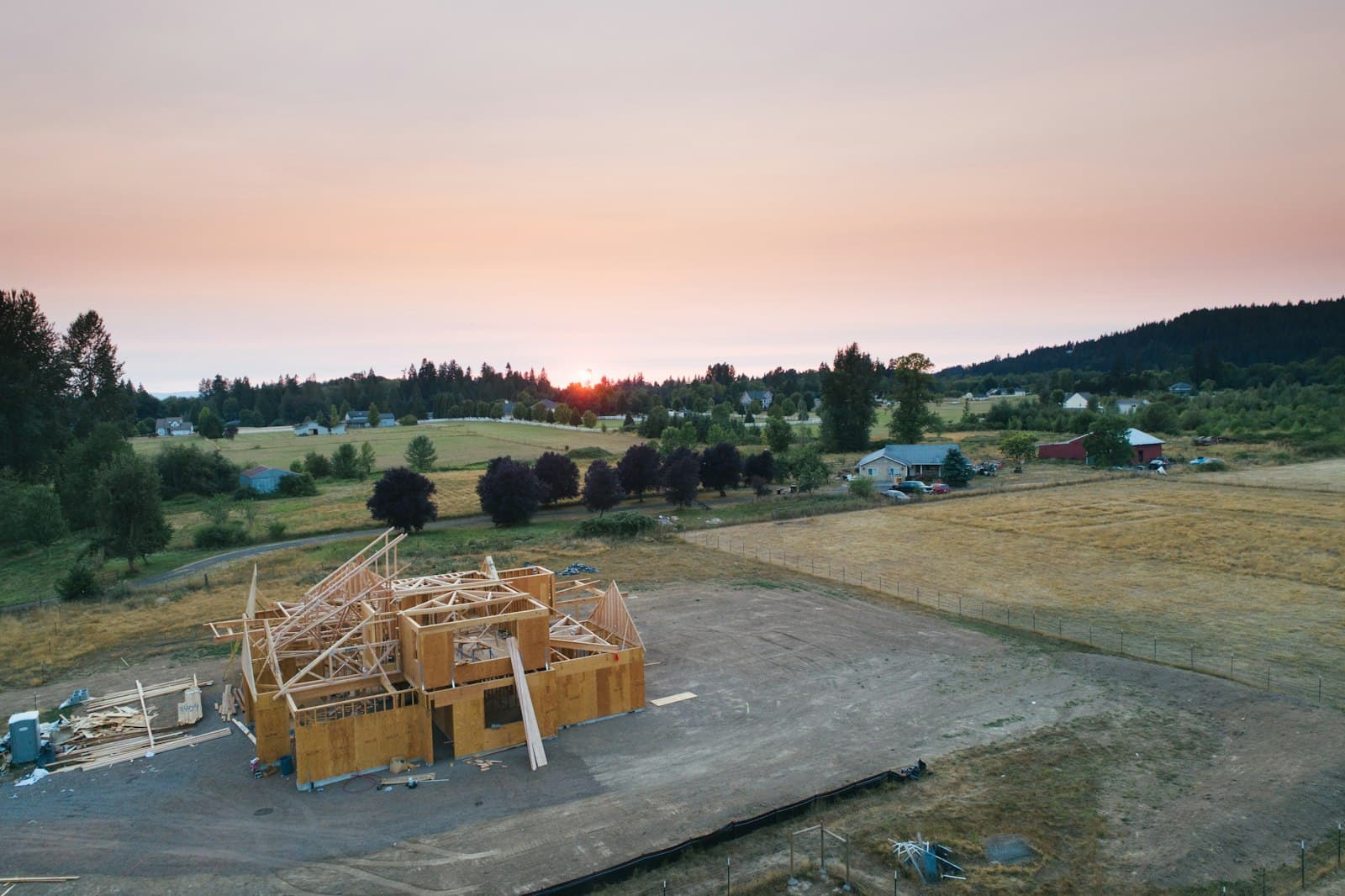 Wood-framed house under construction