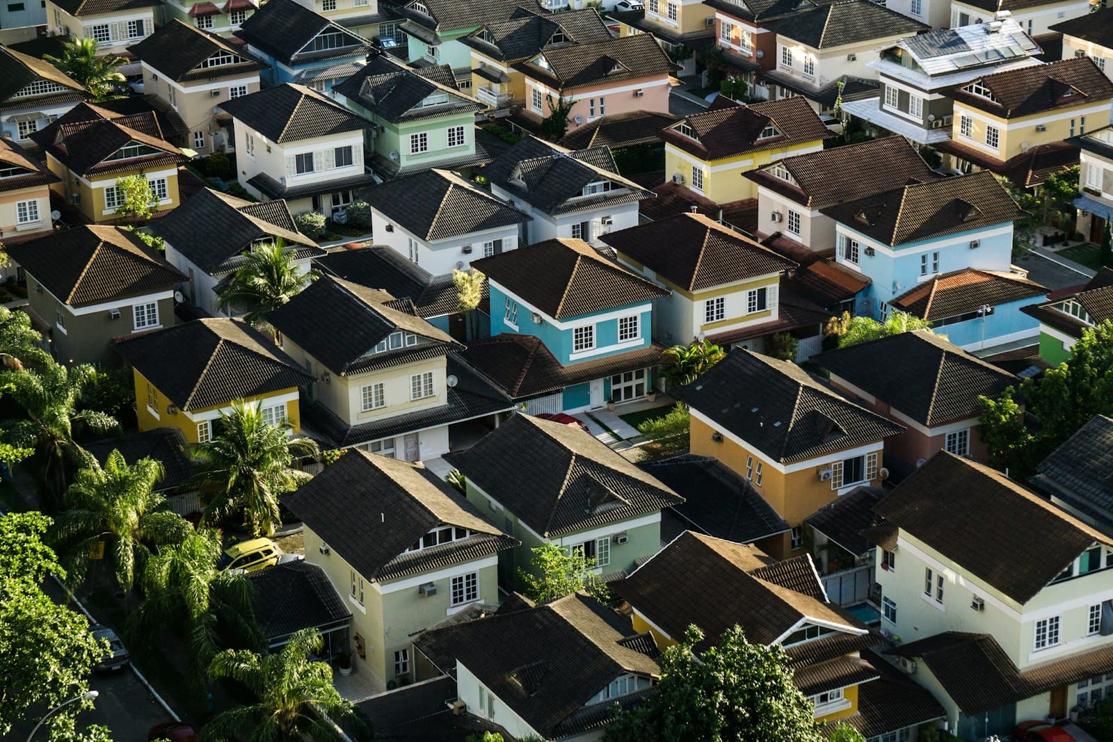 Aerial view of a suburban neighborhood